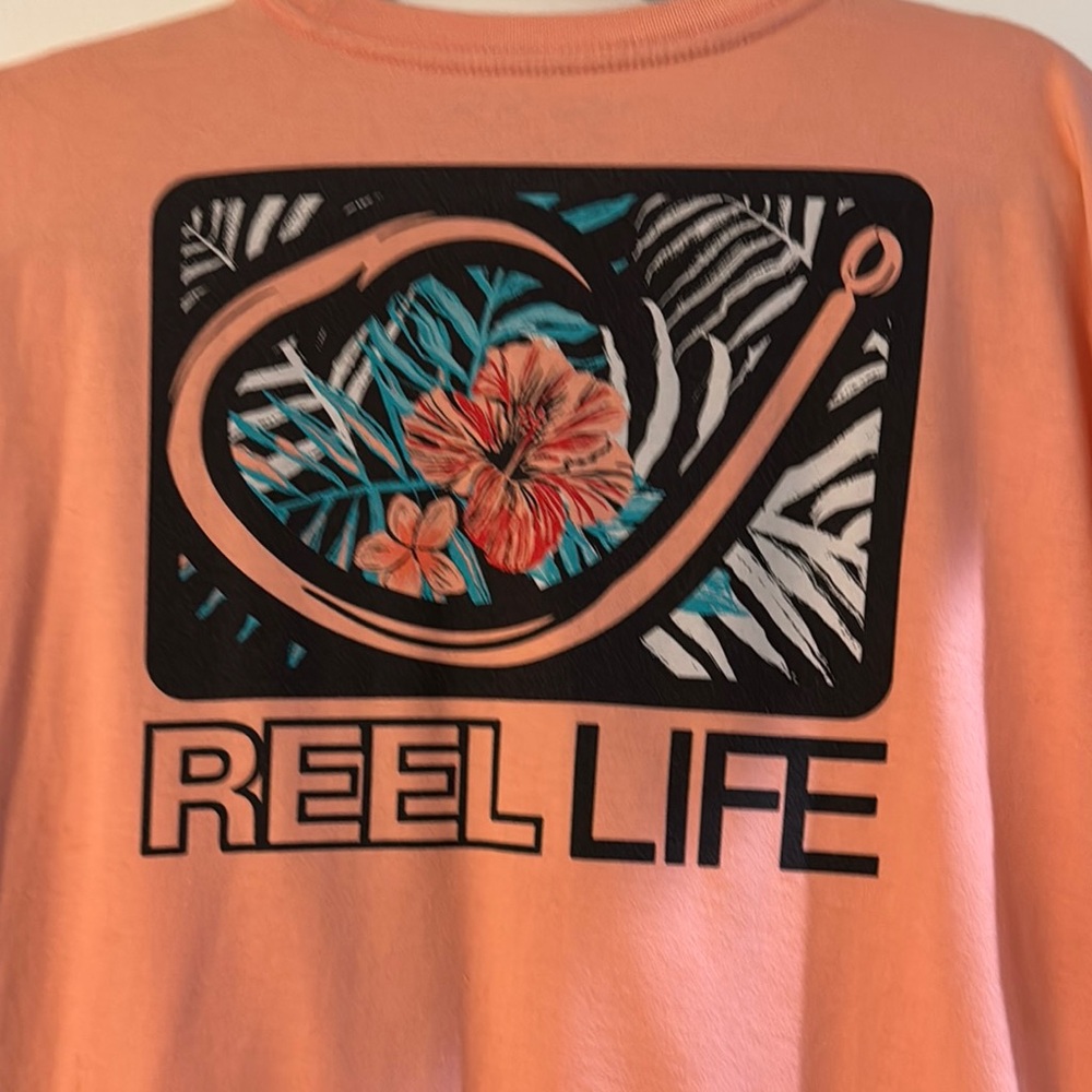 Reel Life Orange Short Sleeve Tee with Crew Neck and Subtle Logo - Picture 3 of 3